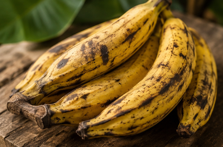 Bananes plantains fraiches riches en fibres utilisées dans l'alimentation tropicale et les recettes  Inakobé.