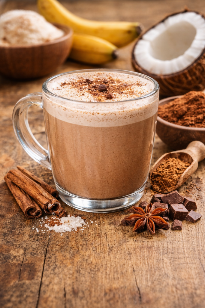 Inakobé, mélange à base de banane plantain, coco, cacao et épices, alternative au café sans caféine